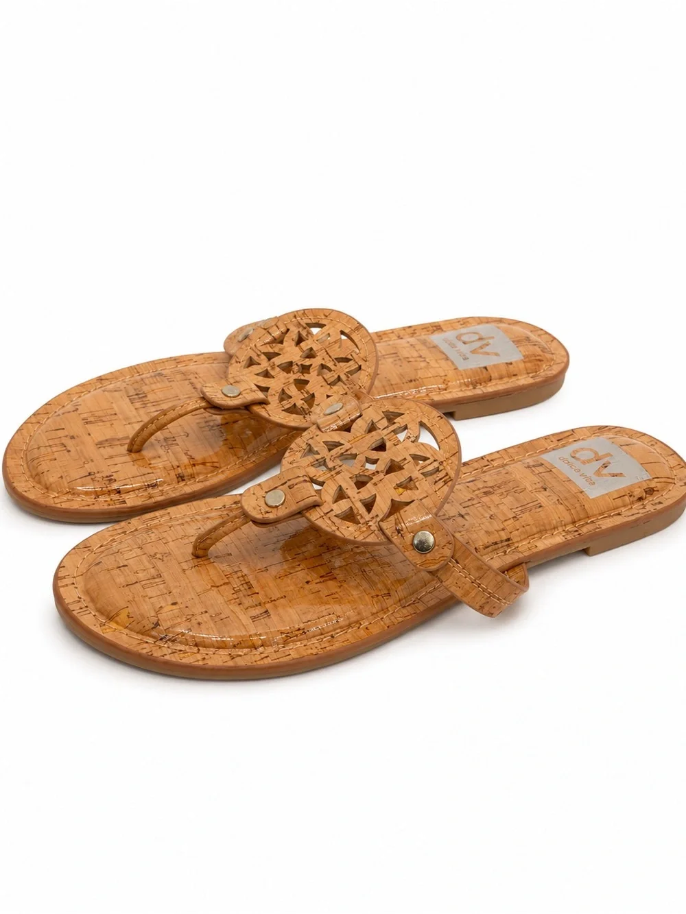 Dolce Vita Cork-Pattern Thong Sandals in Tan size 8 - Picture 2 of 7